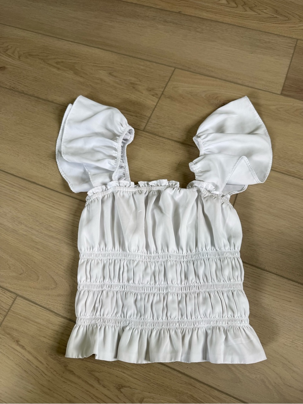 Abercrombie & Fitch White Smocked Ruffle Sleeve Crop Top